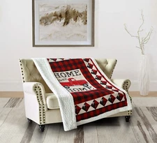 Virah Bella - Red Truck Home Sweet Home - Quilted Sherpa Throw Blanket - 50"x60"