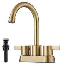 Brushed Gold Bathroom Basin Sink Faucet 4 in Centerset 3 Hole Lavatory Mixer Tap