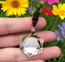 Clear Quartz Hexagon Pendant White Crystal Birthstone Necklace Unisex Energy Gif
