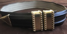 VTG 80s Christian Dior Leather Belt Womens Dark Brown w Gold Buckles SZ S
