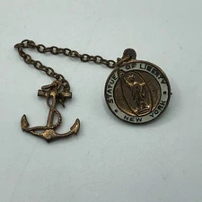 New York Statue Of Liberty Lapel Pin Tie Tac Chain Anchor Rope Charm Vintage