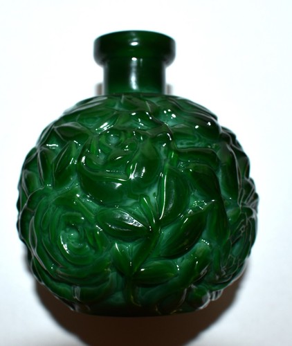 BOHEMIA MALAQUITA PERFUME BOTELLA JARRÓN VIDRIO ART DECO Vintage Hecho a Mano Rosas - Imagen 6 de 24