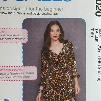 McCall's M8020 LEARN TO SEW Fitted or Flared Dress w Plunging V-Neck Sz  6-14 UC | eBay