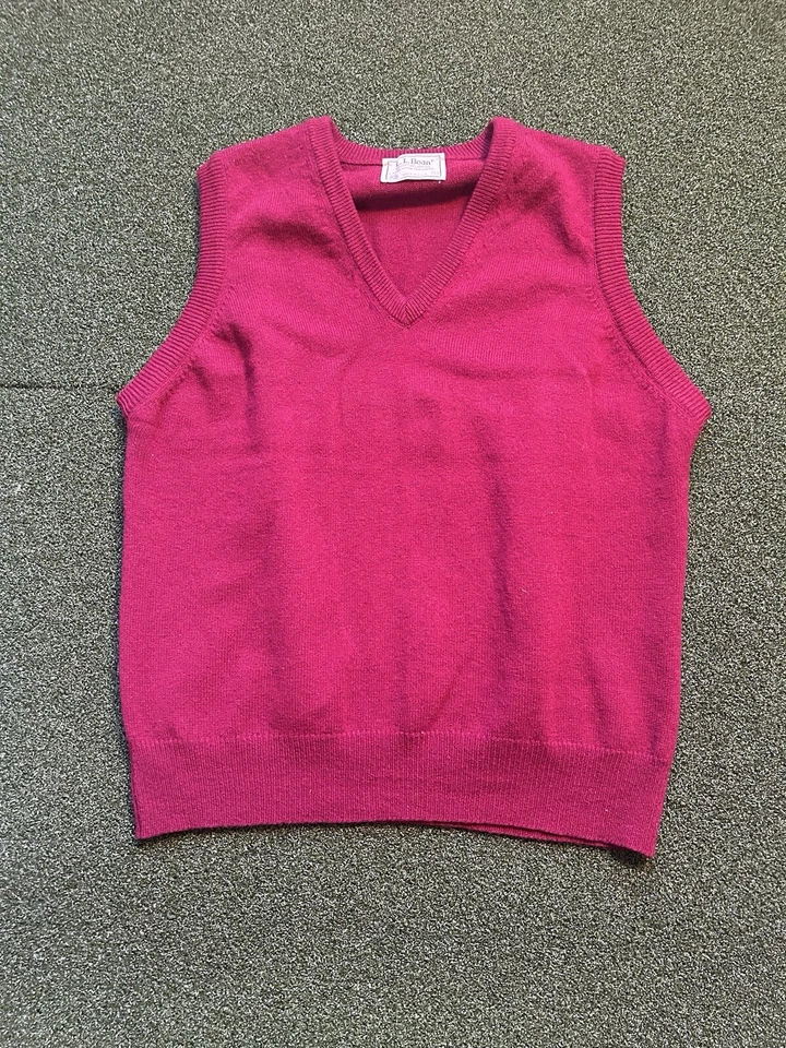 Chaleco suéter cuello en V 100 % lana de cordero vintage ll bean para hombre hecho en ee. uu. Rojo oscuro Foto 2 de 3
