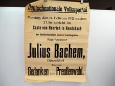 Oryginalny plakat Julius Bachem Düsseldorf Przemówienie Preußenwahl w Hundsbach 1921