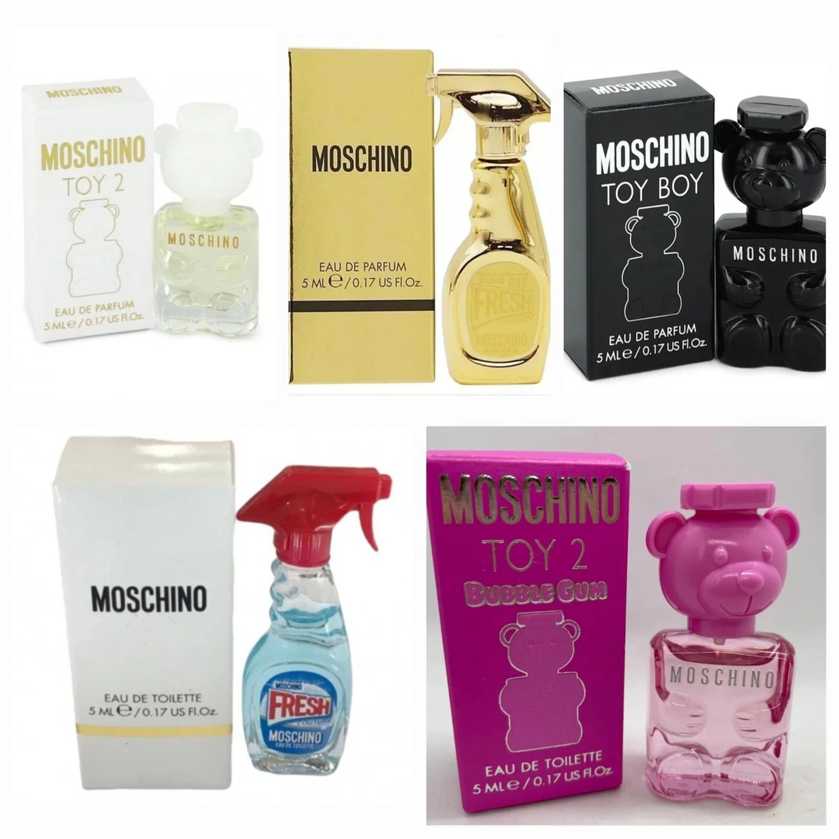 Moschino Miniature Perfume Toy Boy,Toy 2, Bubblegum,Pink Fresh, Gold 5ml