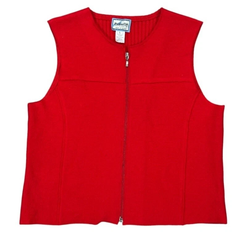 Pendleton Originals maglione donna lana merino gilet GRANDE rosso zip San Valentino vintage