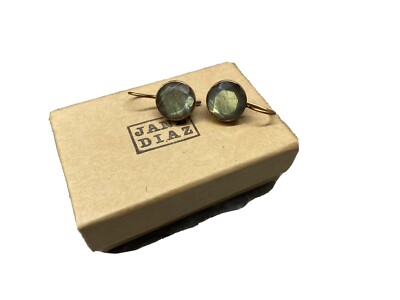 Never Worn Vintage JANE DIAZ 10KT ROSE GOLD Labradorite Drop Circle Earrings