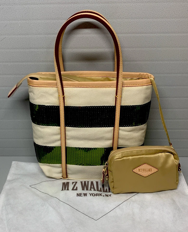Mz Wallace мини метро сумка с короткими ручками бежевый холст кожаная отделка с мешок и сумка для пыли - Изображение 2 из 4