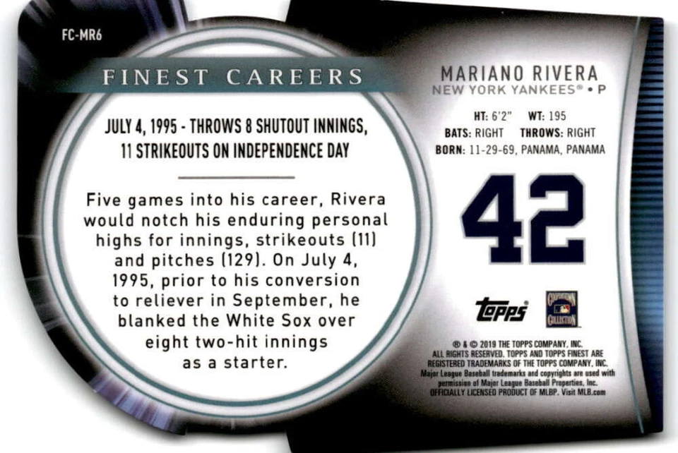 2019 Topps Finest Careers Die-Cut #FC-MR6 MARIANO RIVERA Yankees - Image 2 of 2