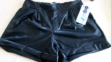 REWASH BLACK VEGAN LEATHER CUFFED SHORT SIDE POCKETS Sz LARGE PULL ON SHORTS NWT