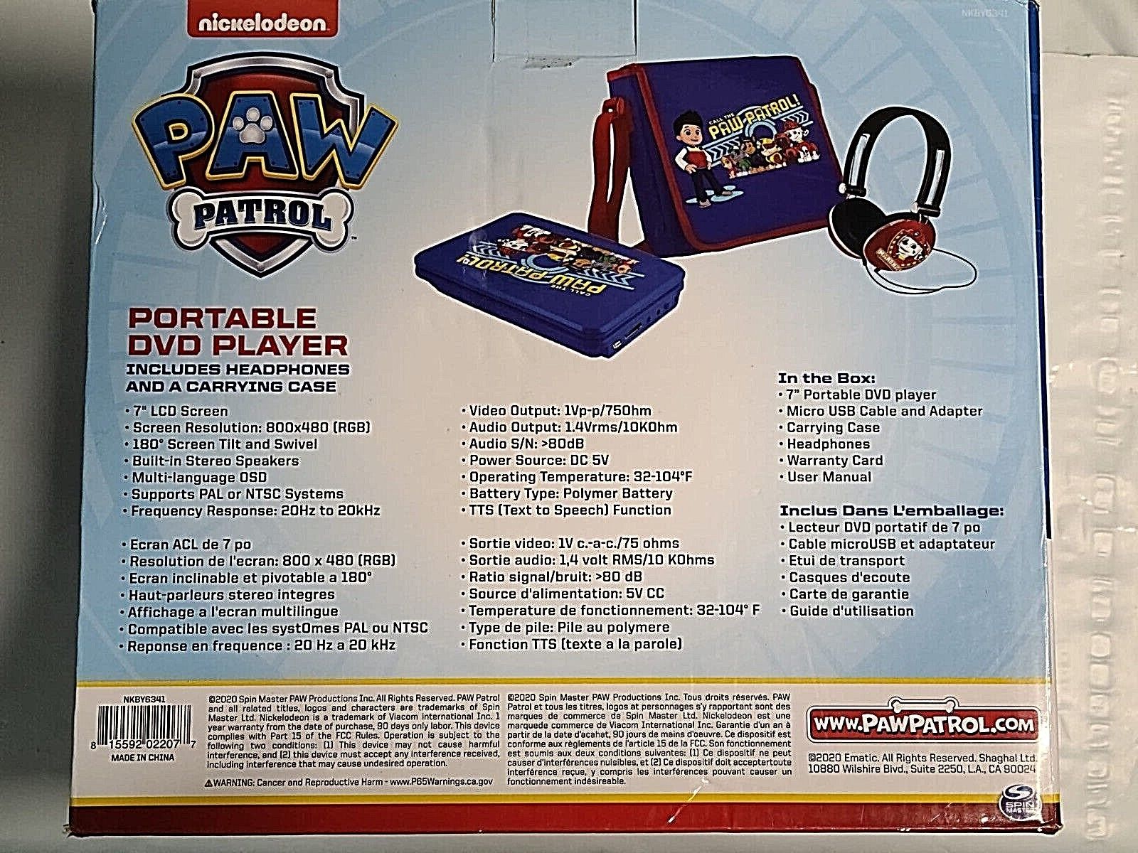 PAW Patrol 7 Portable DVD Player with Matching Headphones +