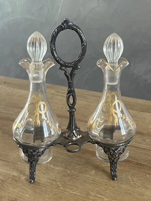 Ancien serviteur huilier vinaigrier en cristal Noeuds doré à l'or Baccarat XIXe - Photo 1/4