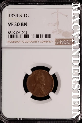 1924-S Lincoln Wheat Cent - NGC VF 30 BN - Scarce  No Reserve  #SLH167