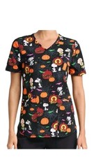 New PEANUTS Charlie Brown SNOOPY V-Neck Scrub Black Womens 2XL Pumpkin Halloween