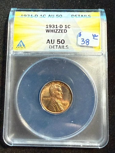 1931 D LINCOLN WHEAT CENT ANACS AU 50 DETAILS WHIZZED 094