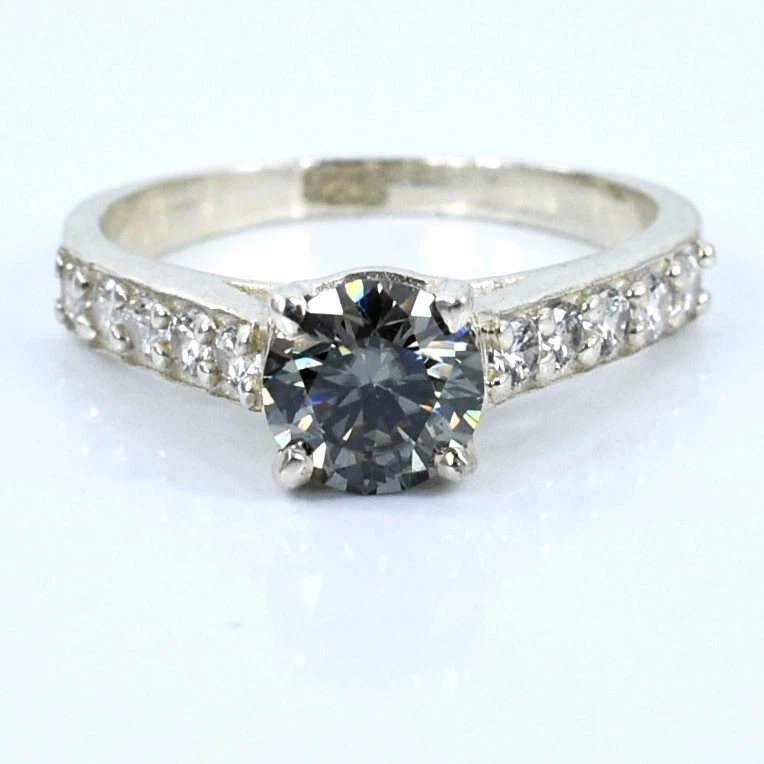 Anillo certificado diamantes grises de 1 quilate, increíbles tachuelas de diamantes sin brillo. Tarifas gratuitas. Foto 2 de 4