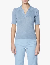 Baum Und Pferdgarten ciaba metallic rib knit polo top in Dusty Blue size S
