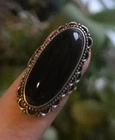 VTG~MORROCO~STERLING~SILVER~"925"~BLACK~ONYX~ORNATE~DESIGN~RING~SIZE~7.25~SIGNED