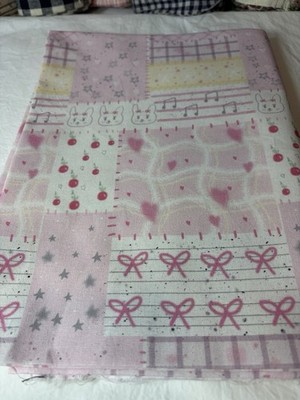 Pink/White/Purple Patchwork Print Fabric - Bunny Theme on Pink Background