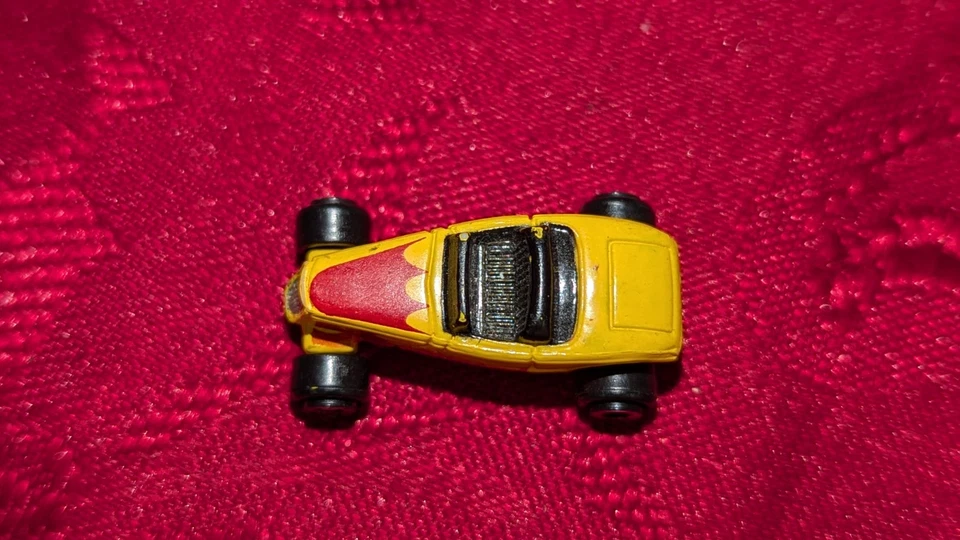 1998 Imperial micro machine yellow dragster hot rod yellow With red flames  - Image 4 of 4