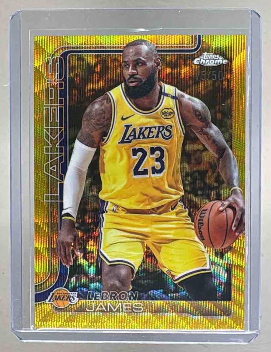 LeBron James 2025 Topps Chrome #127 Gold Wave Refractor 15/50