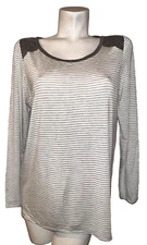 OLIVE & OAK Top Women's Size XL Gray Suede Feel Shoulder Panel Striped LS Shirt