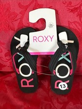 Roxy Black Flip Flops with Pink Blue Logos Size 13