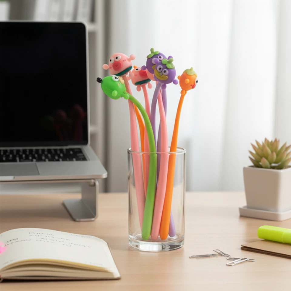 Paquete de 12 bolígrafos de silicona Monster Fruit Wobbly para golosinas de fiesta de cumpleaños bolsa escuela Foto 4 de 4