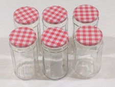 Six 6 Empty Jam Glass Jars  New Lids 5-1/4"H 13.5oz Exc. Cond Lot 2 LOW PRICE