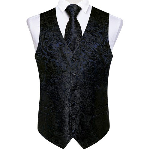 Men's Tuxedo Vest & Bowtie/Necktie Set, Classic Formal Waistcoat Paisley Floral - Picture 128 of 224