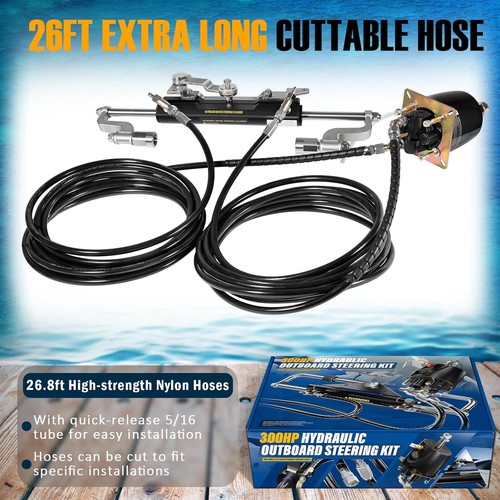 300HP Hydraulic Marine Steering Kit for Yamaha/Suzuki/Mercury Outboard Complete - Foto 7 di 11