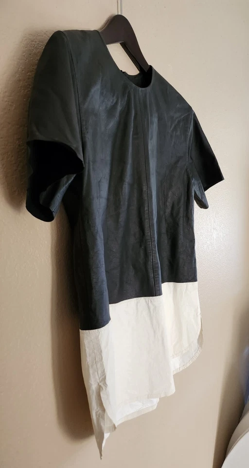 T Alexander Wang Camisa de Cuero Camiseta Túnica Blusa Cremallera Trasera Negro Blanco Talla 6 Foto 2 de 4
