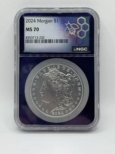 2024 Morgan Silver Dollar – NGC MS70 – Bee Label – 1 oz .999 Fine Silver