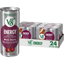 V8 +Energy Black Cherry Juice Energy Drink, 8 Fl Oz Can (24 Pack)