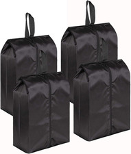 Portable Nylon Travel Shoe Bags with Zipper Closure Pack 4, Black