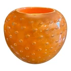 Vintage Murano Bullicante Glass Vase Orange Cased Italy Mid Century Modern