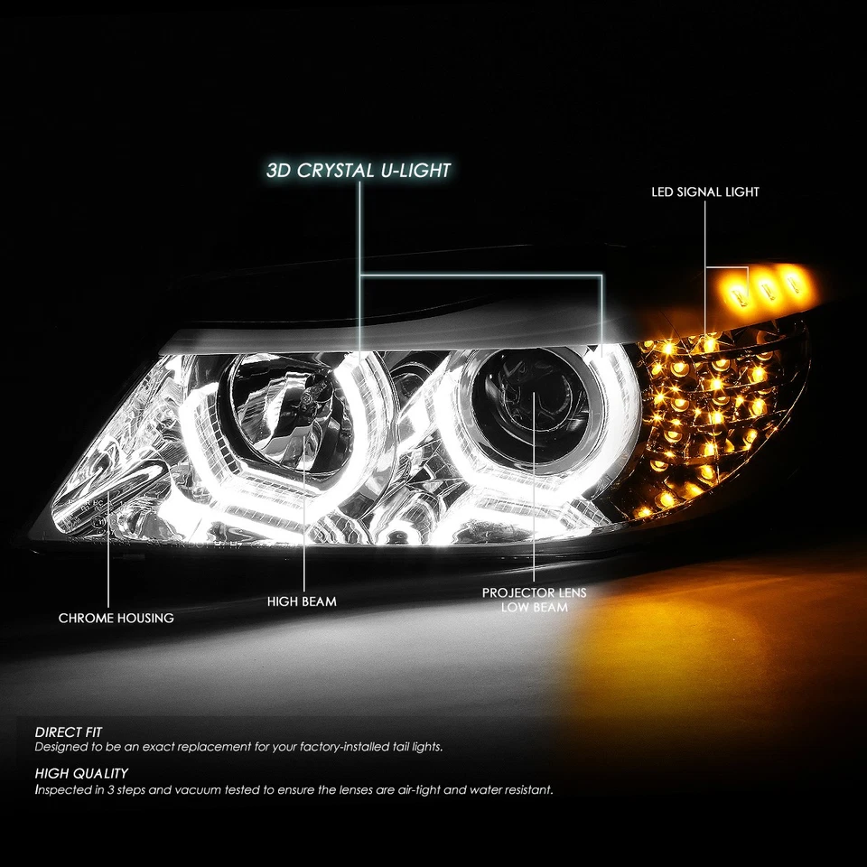 PARA BMW E90 SERIE 3 09-12 CROMO 3D CRISTAL HALO PROYECTOR FARO+LED esquina Foto 2 de 4