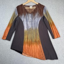 Parsley  Sage Top Womens M Orange Brown Tunic Asymmetrical Boho Artsy Tie Dye
