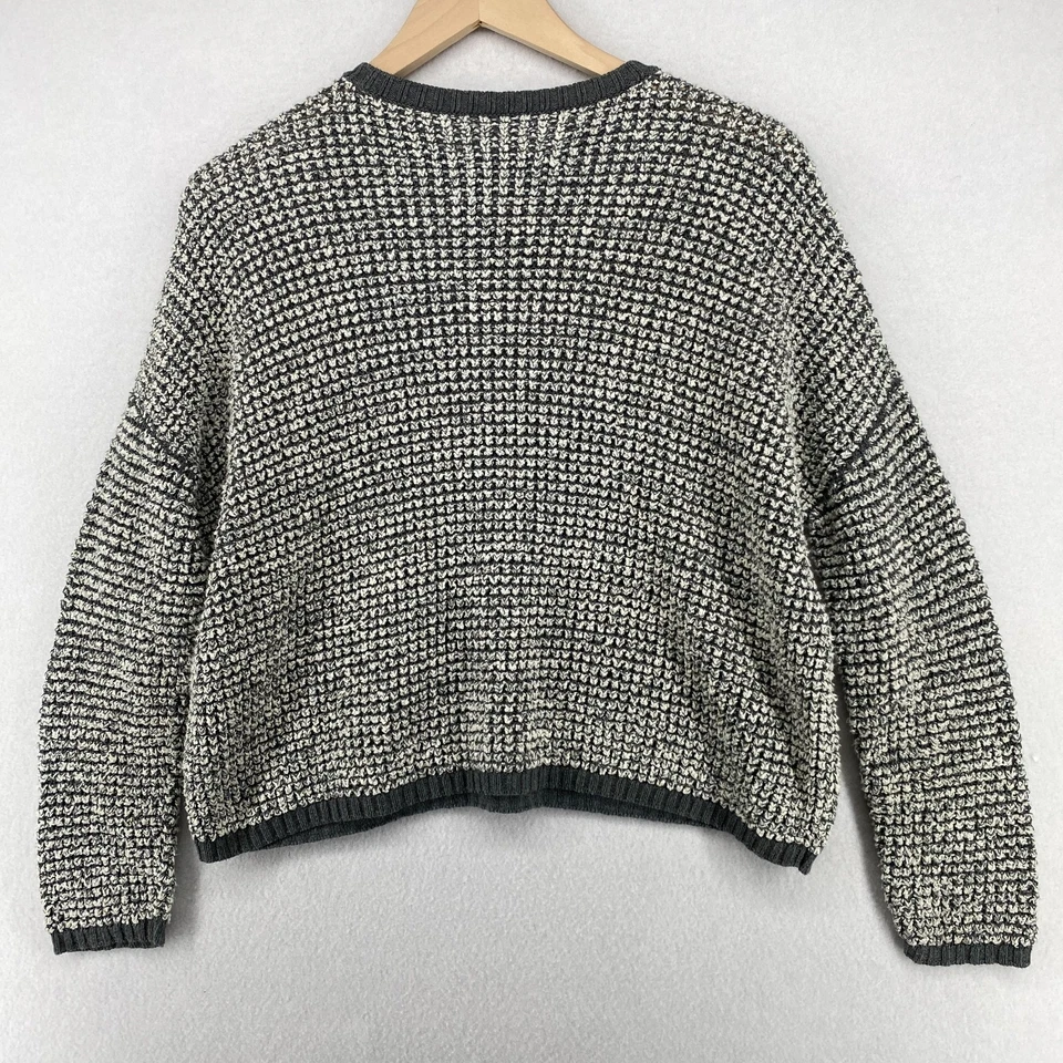 EILEEN FISHER 毛衣 XS 有机棉毛圈华夫格方格套衫黑色白色 — 第 3/4 张图片