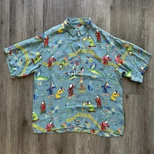 Citron Santa Monica 100% Silk Button Shirt Men Medium Blue Asian Print Oversized