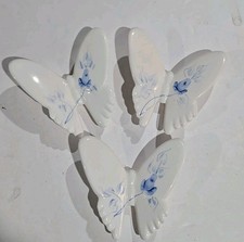 Vintage Set of 3 Hand Painted Butterflies Ceramic Homco Lasting Products EUC