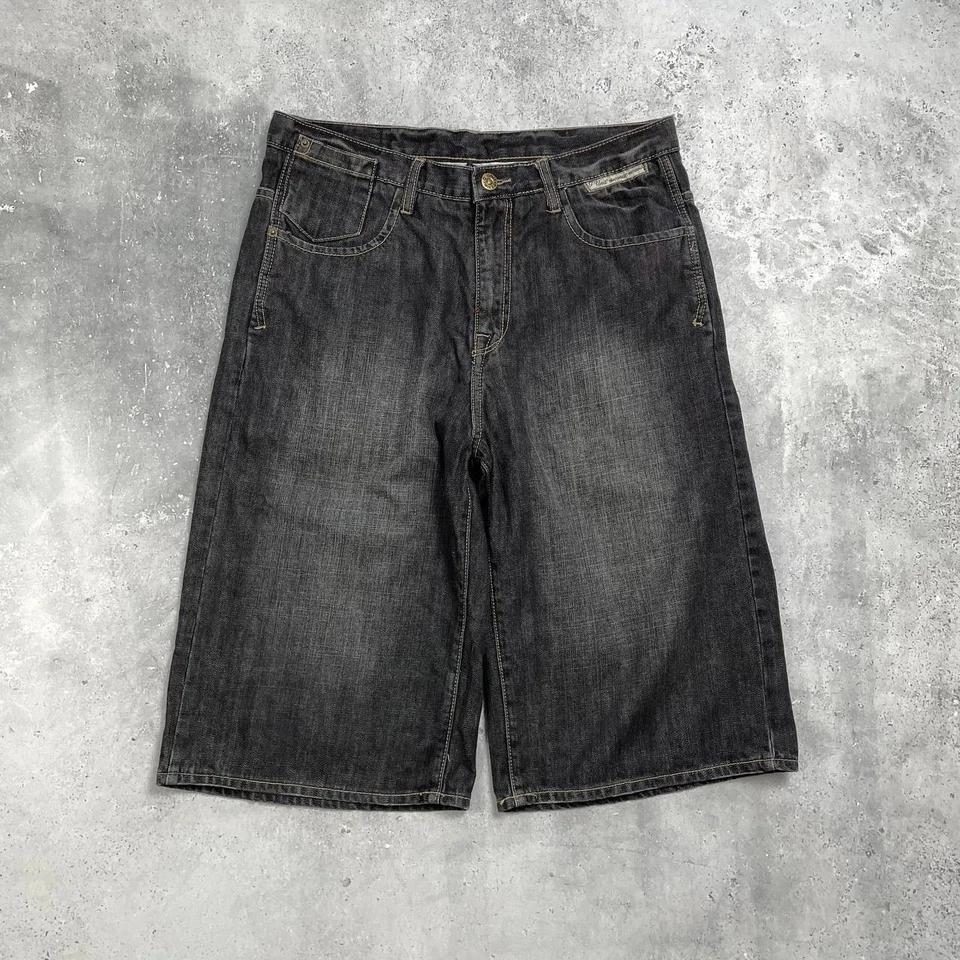 Vintage 2000s G-Unit Clothing Rap Baggy Long Shorts Black/ Gray Size 34 W36 - Image 2 of 4