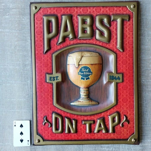 Vintage Pabst on Tap Embossed Wall Sign- PBR 60s brewing bar mancave tavern beer