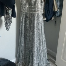 Silver Lace Sequin Sleeveless Long Formal Gown Women's Polyester Dress