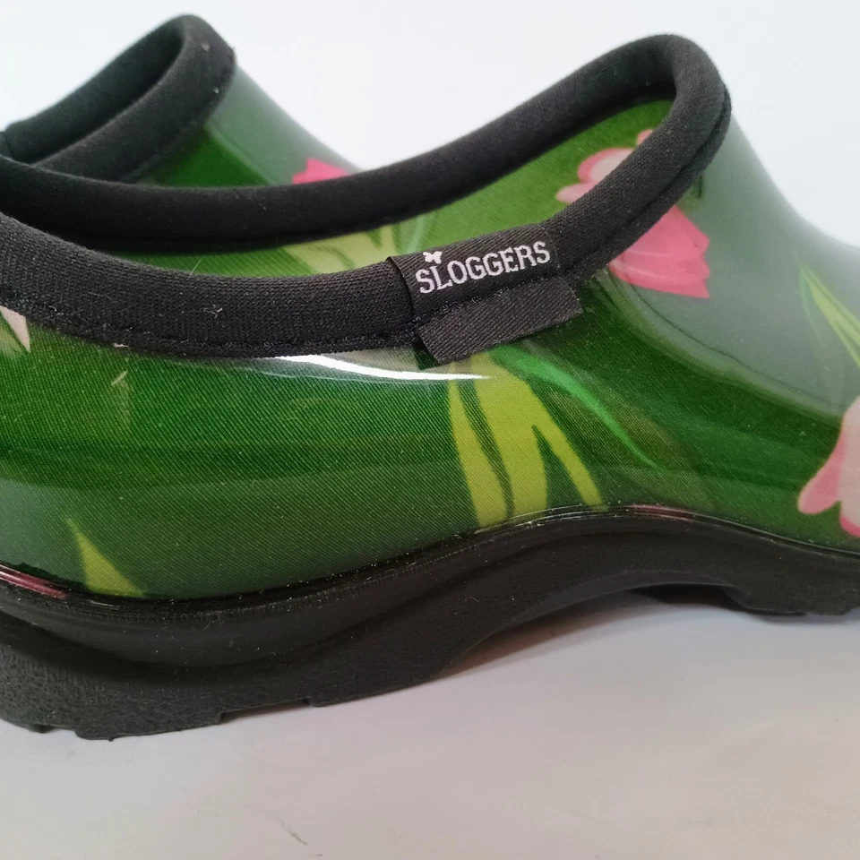 NEW Sloggers Green with PINK TULIP Low Top Garden Chicken Clogs Women SIZE 8 USA - Image 3 of 4