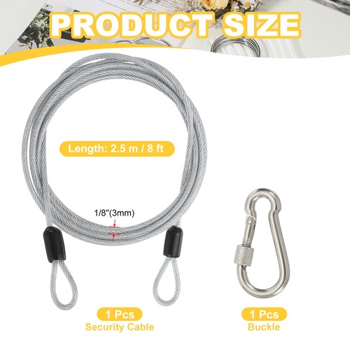 8 ft x 1/8"(3mm) Security Cable Braided Stainless Steel Coated Transparent - Picture 2 of 7