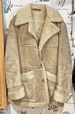 VTG Sheepskin Shearling Coat Mens Size 40 Long Yellowstone Rancher Cowboy