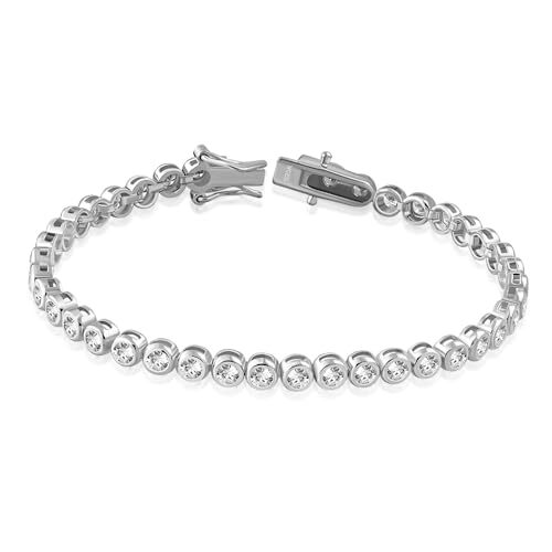 Womens 925 Sterling Silver Yellow Gold Tone 3mm CZ Tennis Bracelet - Picture 1 of 5