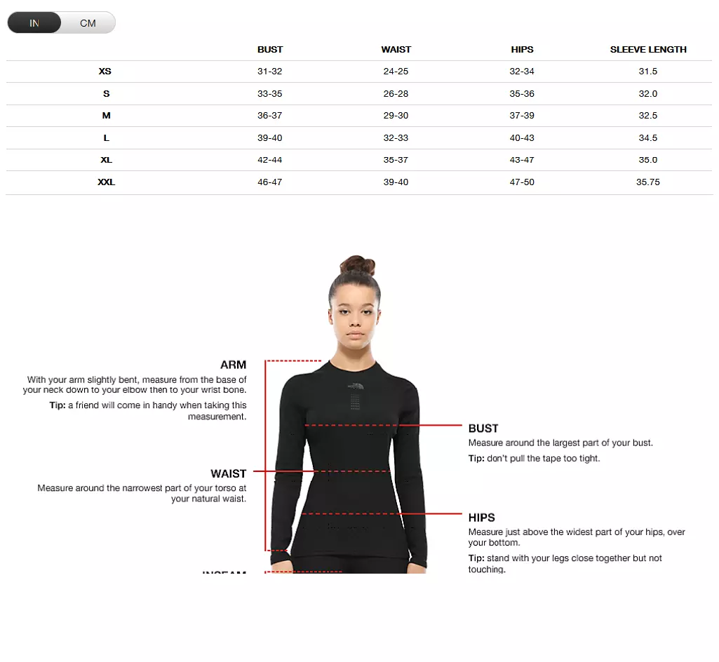 North face sweatshirt store size chart